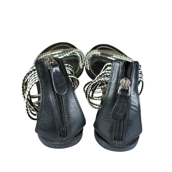 Tory Burch Annabelle Black White Twist Strap Sandals Size 7.5 Zip Back Flat - Picture 6 of 8